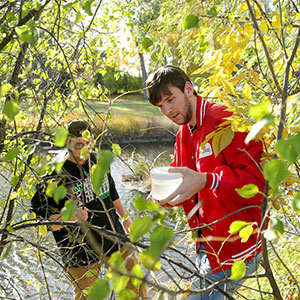 students in field with plants