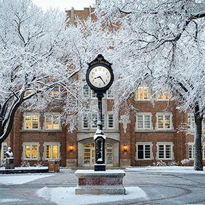 First snow-fall on campus clock