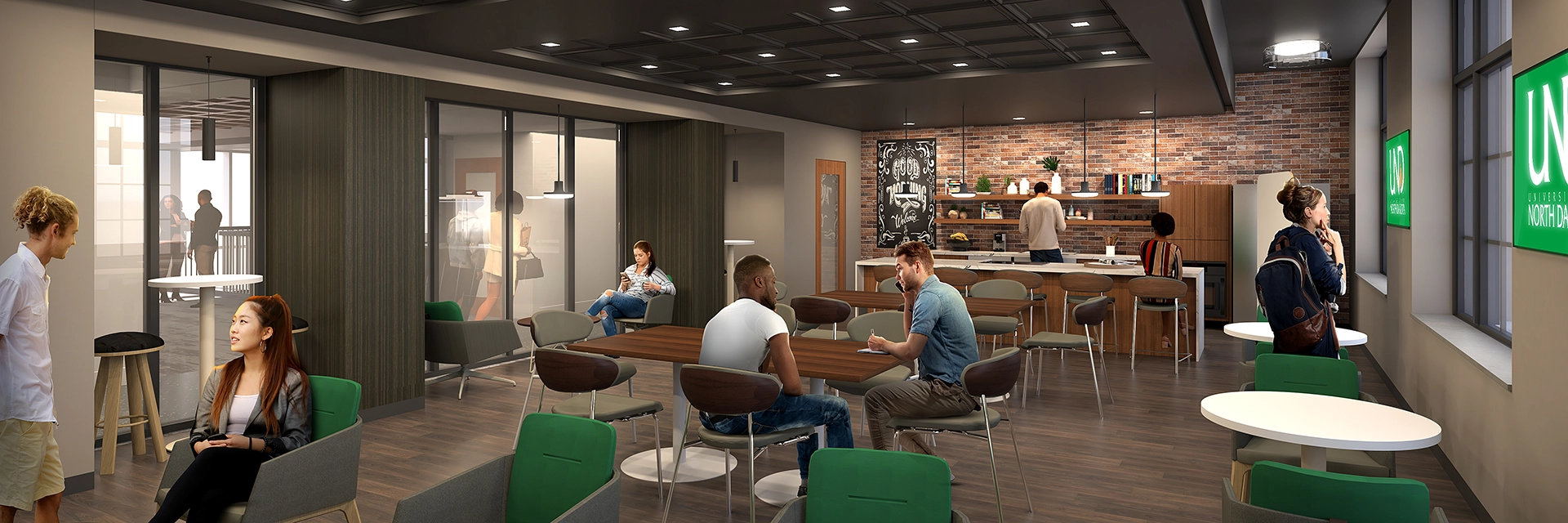architectural rendering of cafe styled classroom 